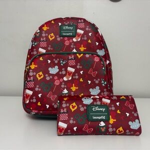 Loungefly Disney Red Backpack and Wallet Set